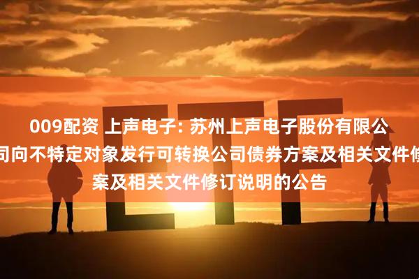 009配资 上声电子: 苏州上声电子股份有限公司关于调整公司向不特定对象发行可转换公司债券方案及相关文件修订说明的公告